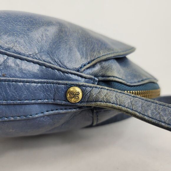 Hobo International Blue Distressed Leather Crossbody Purse Dome Top Zip Bag - Picture 10 of 16